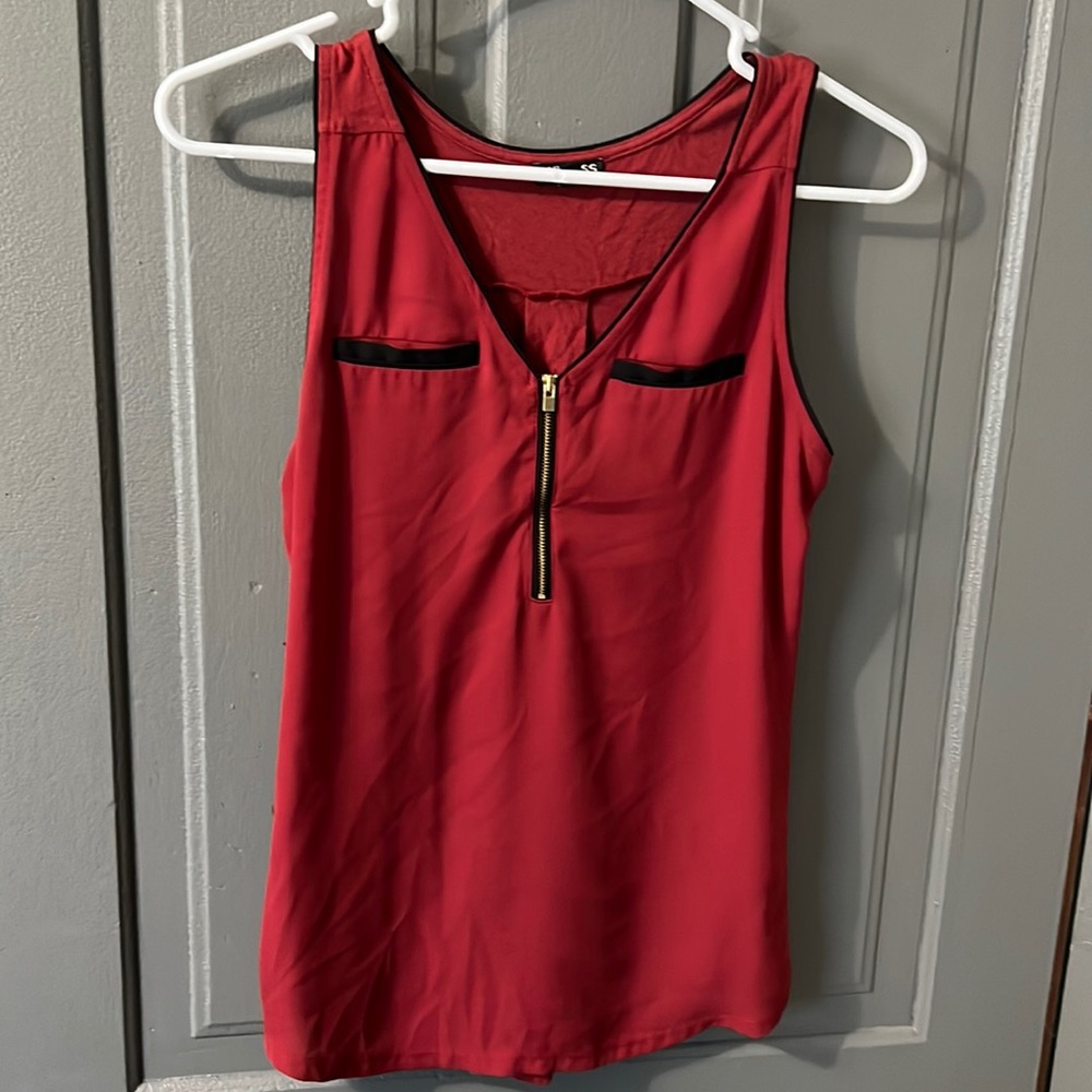 Red Express tank top with zip detail on front